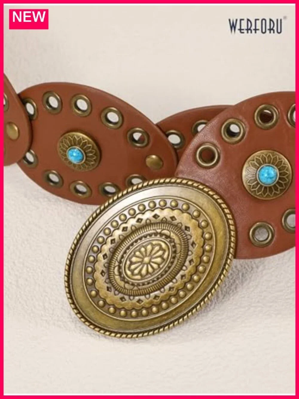 Women's PU Leather Western Belt with Turquoise Accents